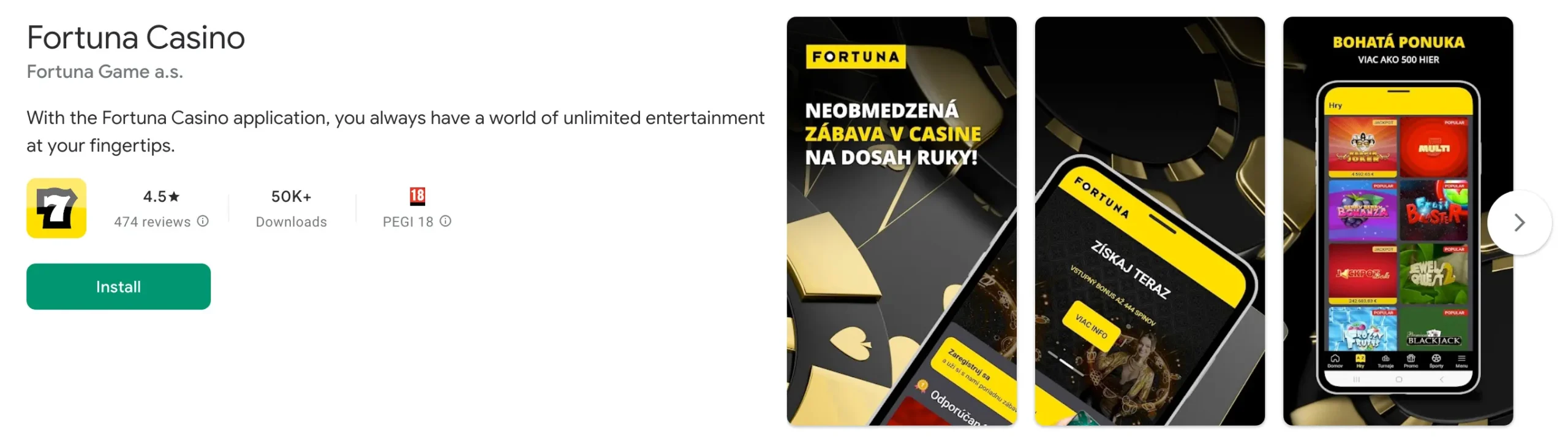 Fortuna aplikácia Android