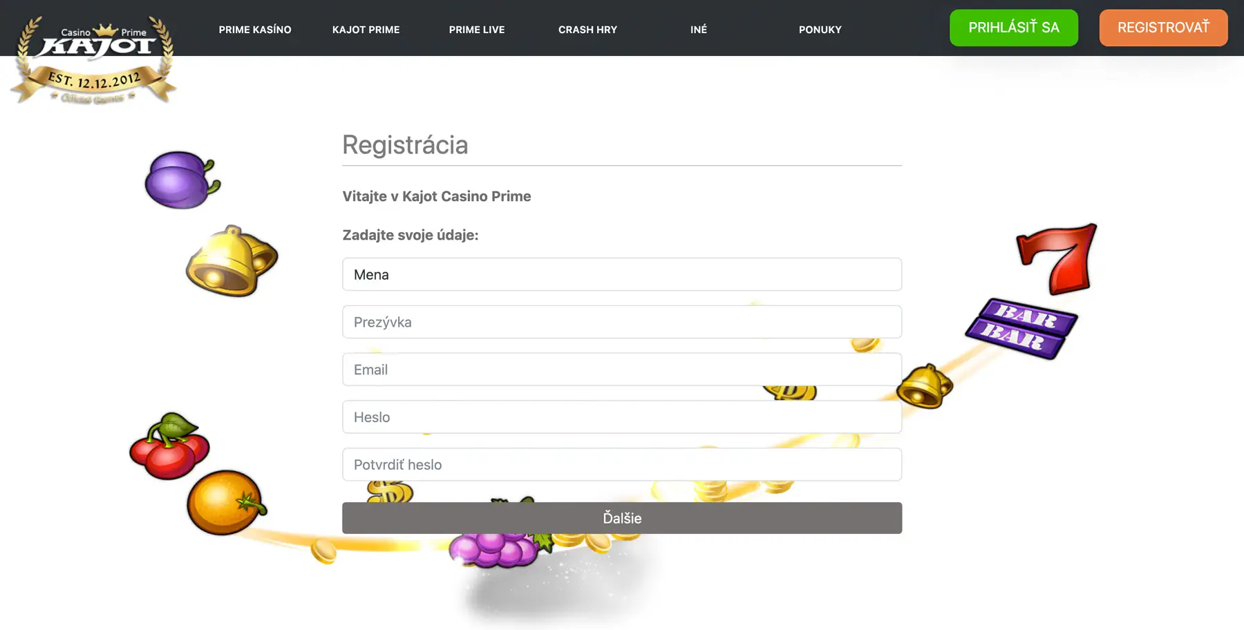 Kajot Prime Registrácia