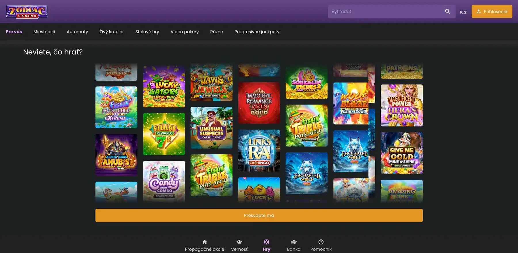 Zodiac Casino hry