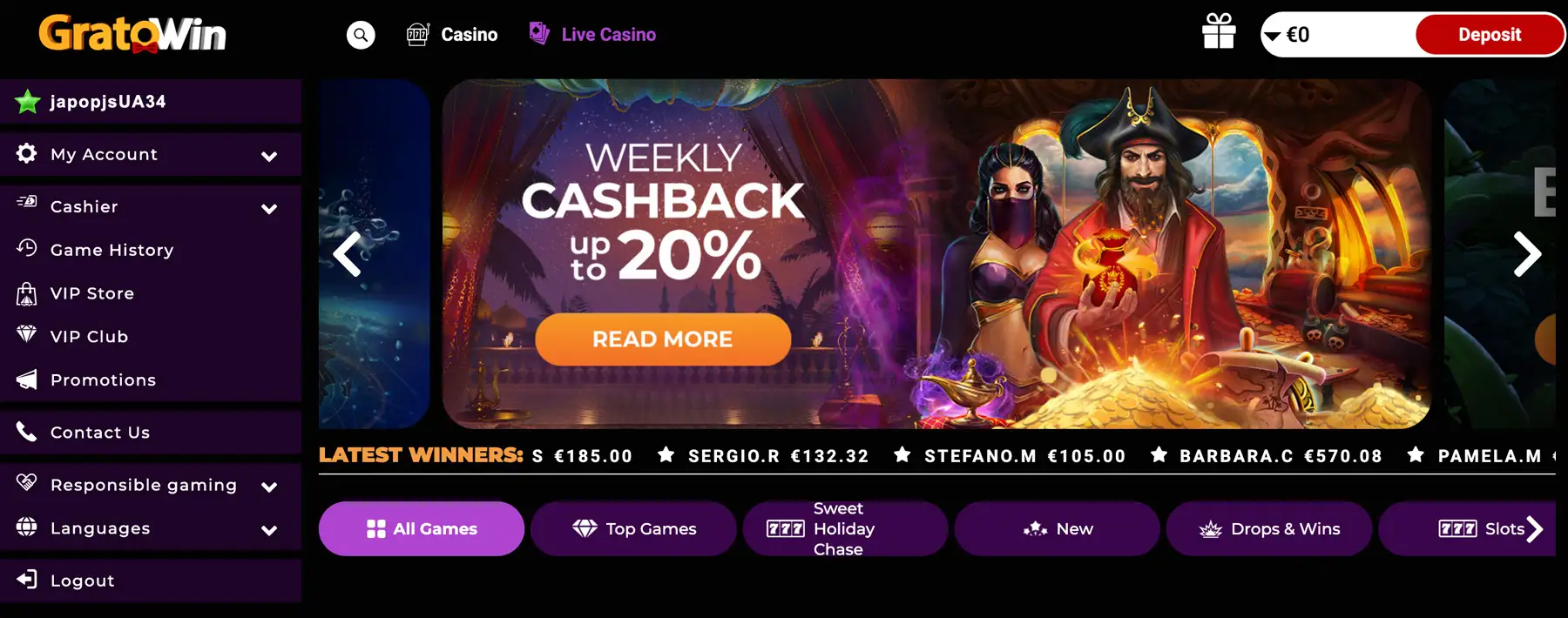 GratoWin casino hry