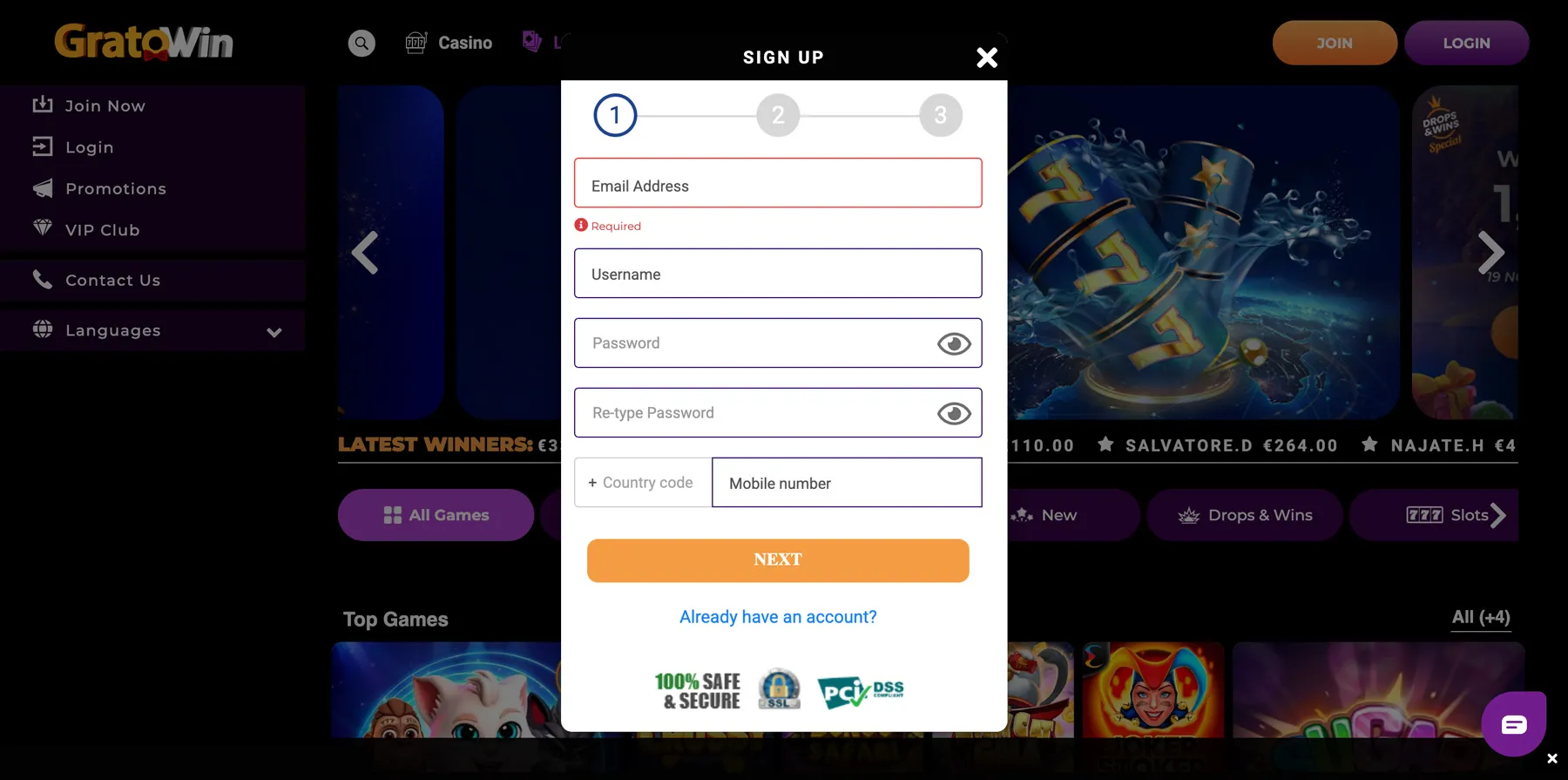 GratoWin casino registácia