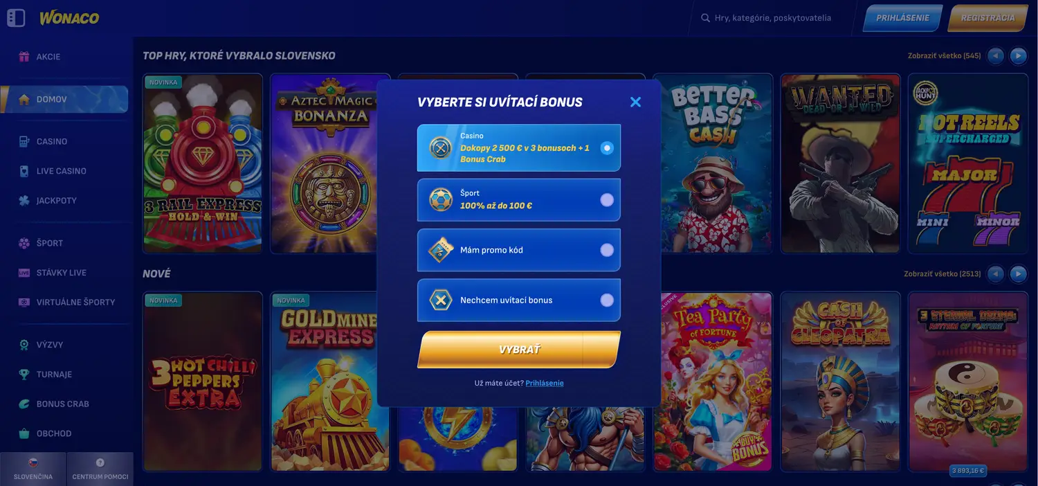 Wonaco casino registrácia