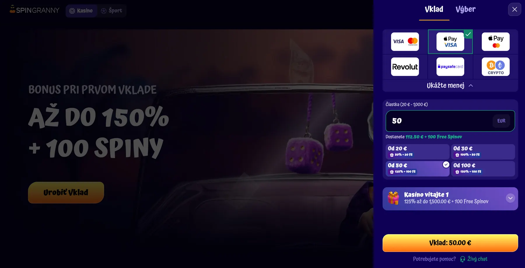 Spingranny casino apple pay
