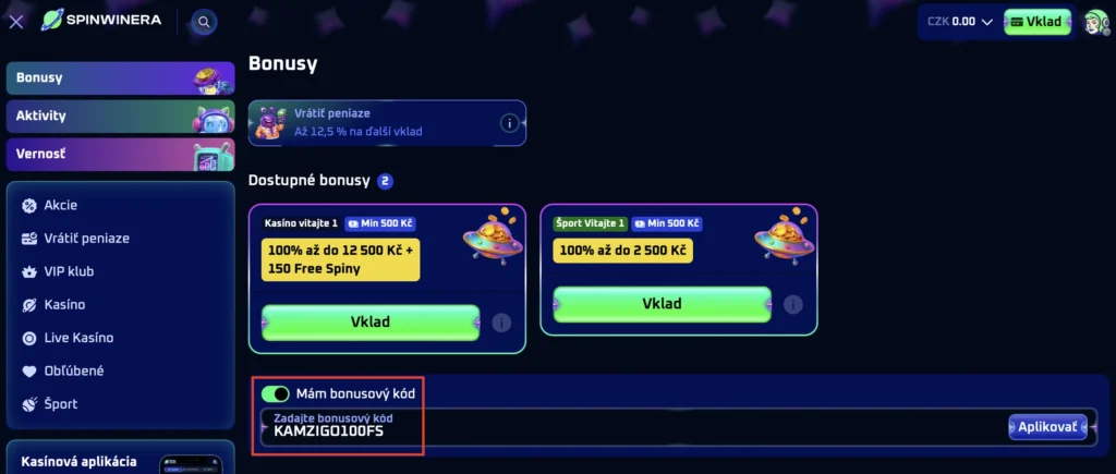 Spinwinera bonus 100 free spinov bez vkladu uplatnenie