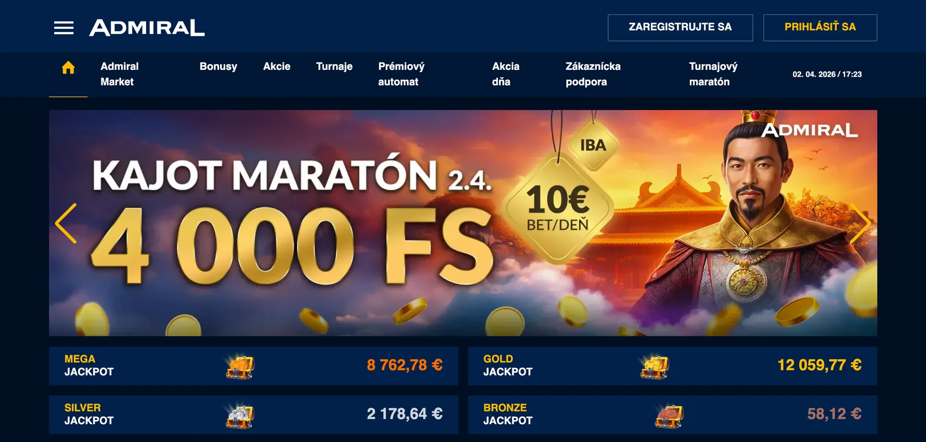 Admiral Casino oficiálna webová stránka s navigáciou a bonusmi