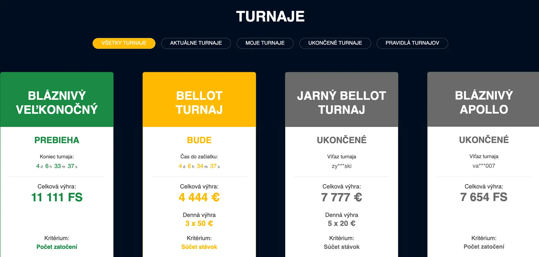 Admiral Casino turnaje - prehľad aktuálnych a ukončených turnajov s výhrami
