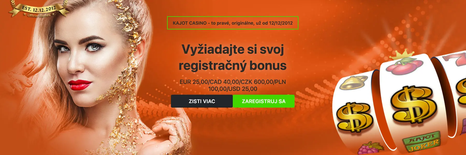 Kajot Casino vyžiadajte si registračný bonus banner