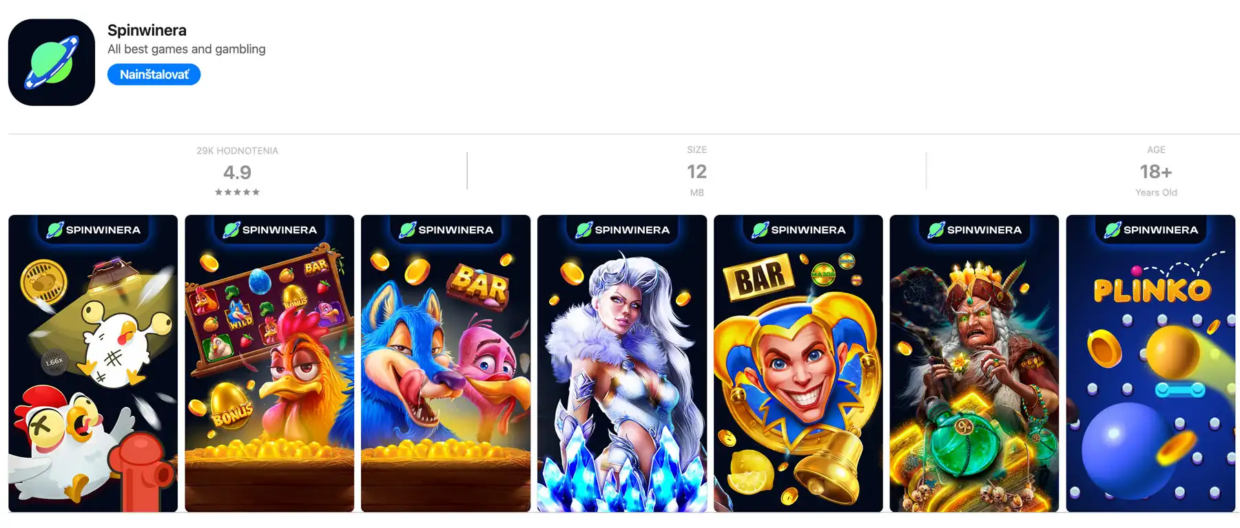 Spinwinera Casino mobilná aplikácia pre Android a iOS