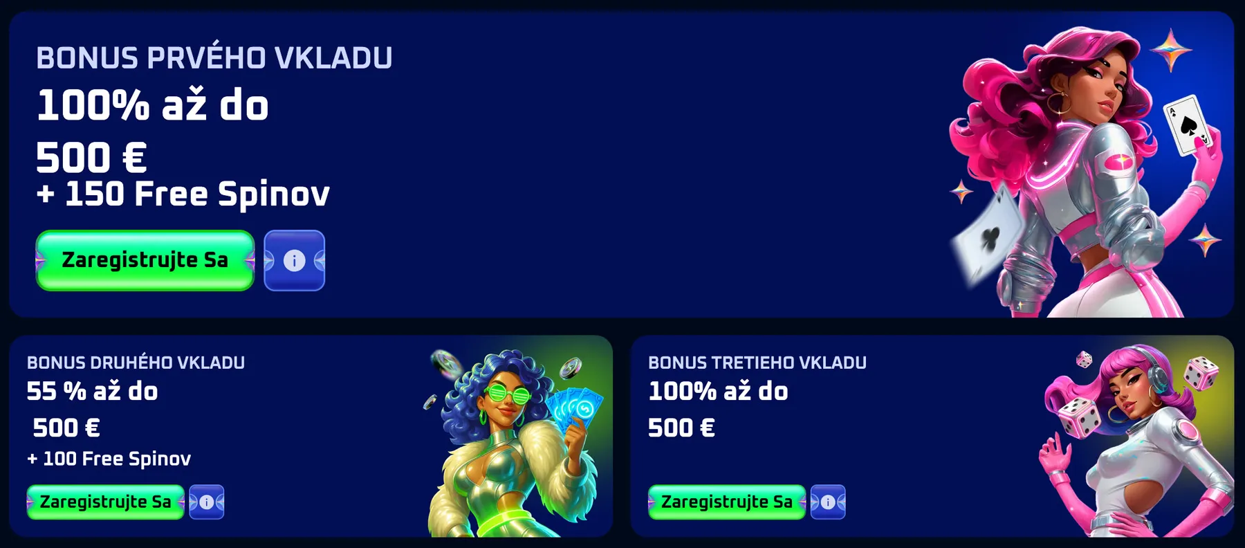Spinwinera Casino kompletný bonus balíček s bonusmi prvého, druhého a tretieho vkladu