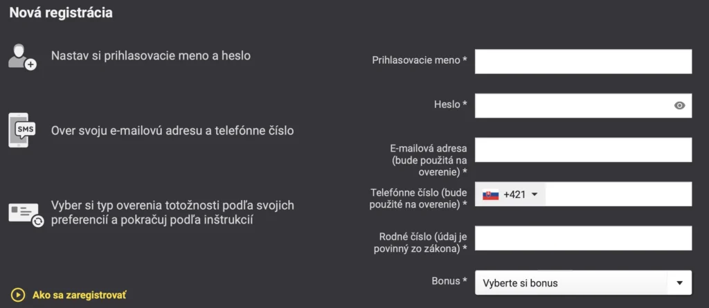 casino registrácia formulár